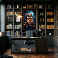 Moonlit Sentinel Owl Night Forest Digital Painting Poster