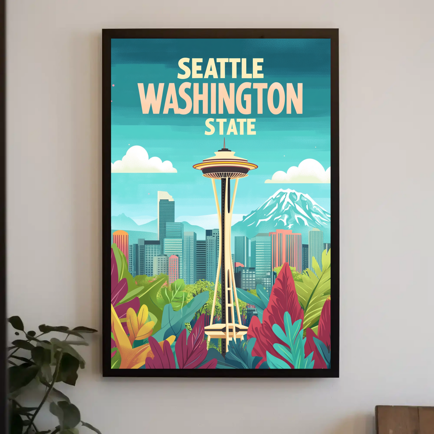 Seattle Washington State Vintage Style Poster