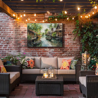 Serene Asian Floating Village Impressionistic Art Poster