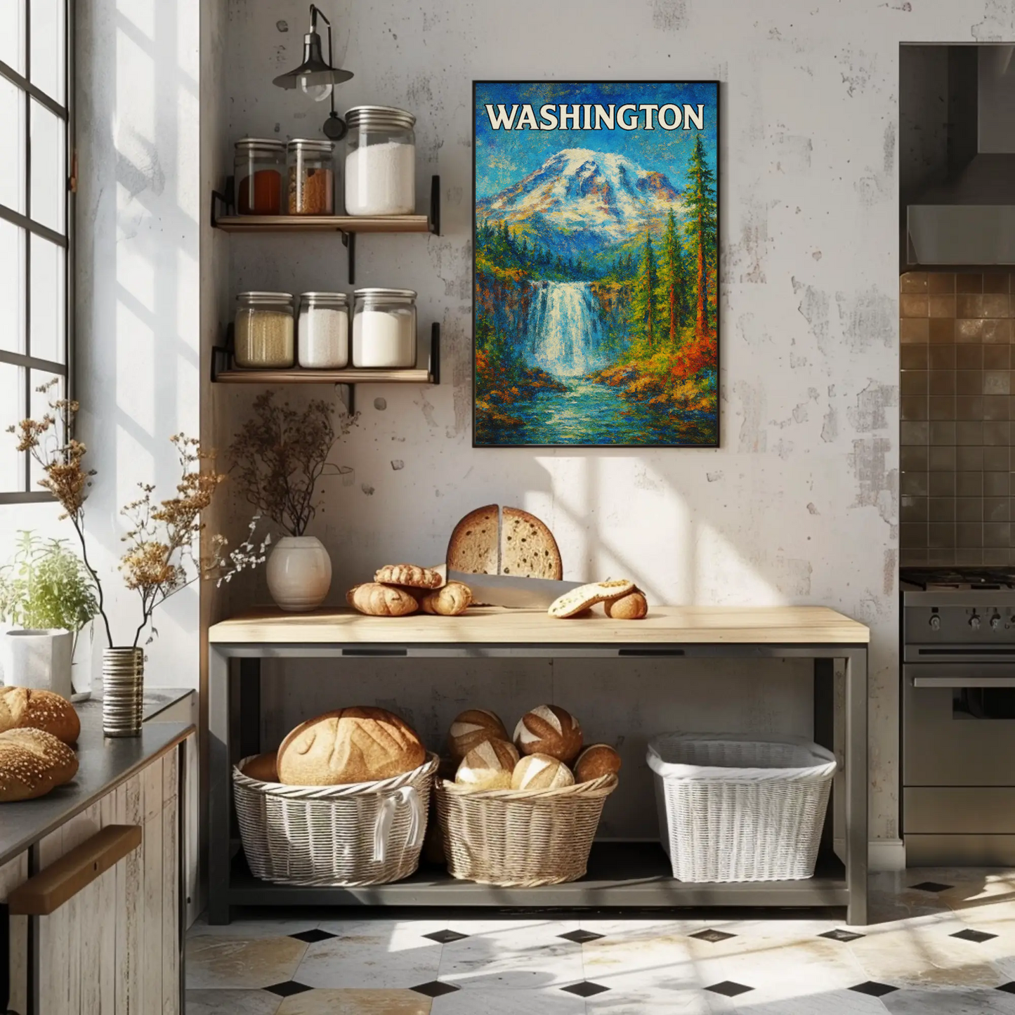 Washington Evergreen State Seattle Mount Rainier Travel Poster