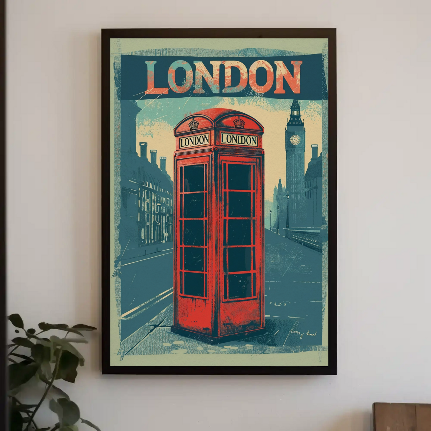 London Vintage Travel Poster - Phone Booth