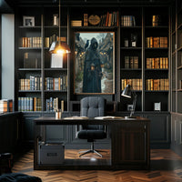 Mysterious Medieval Village Artwork with Plague Doctor Fantasy Poster PosterGoat