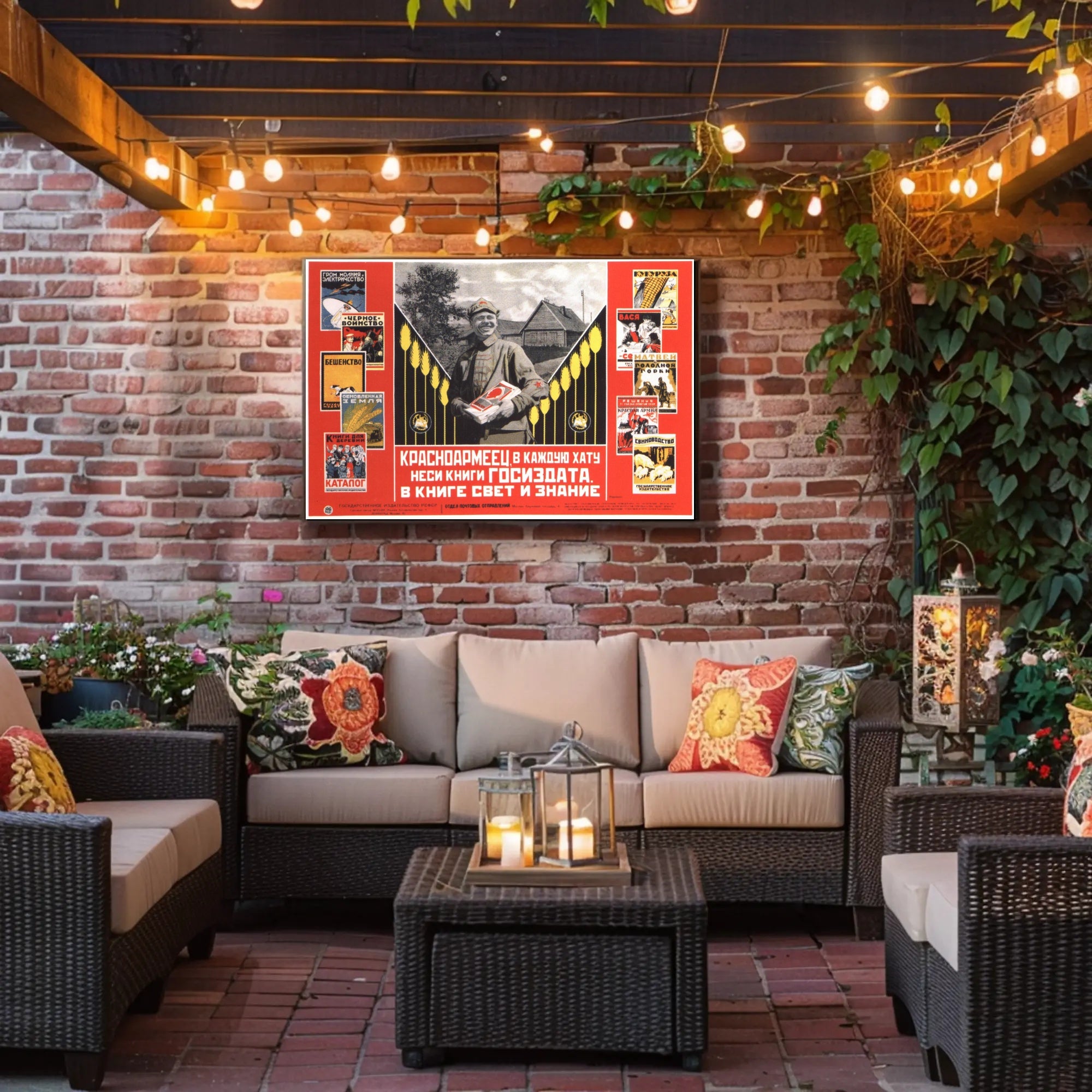 Red Army Soldier Spread Books for Light and Knowledge Poster