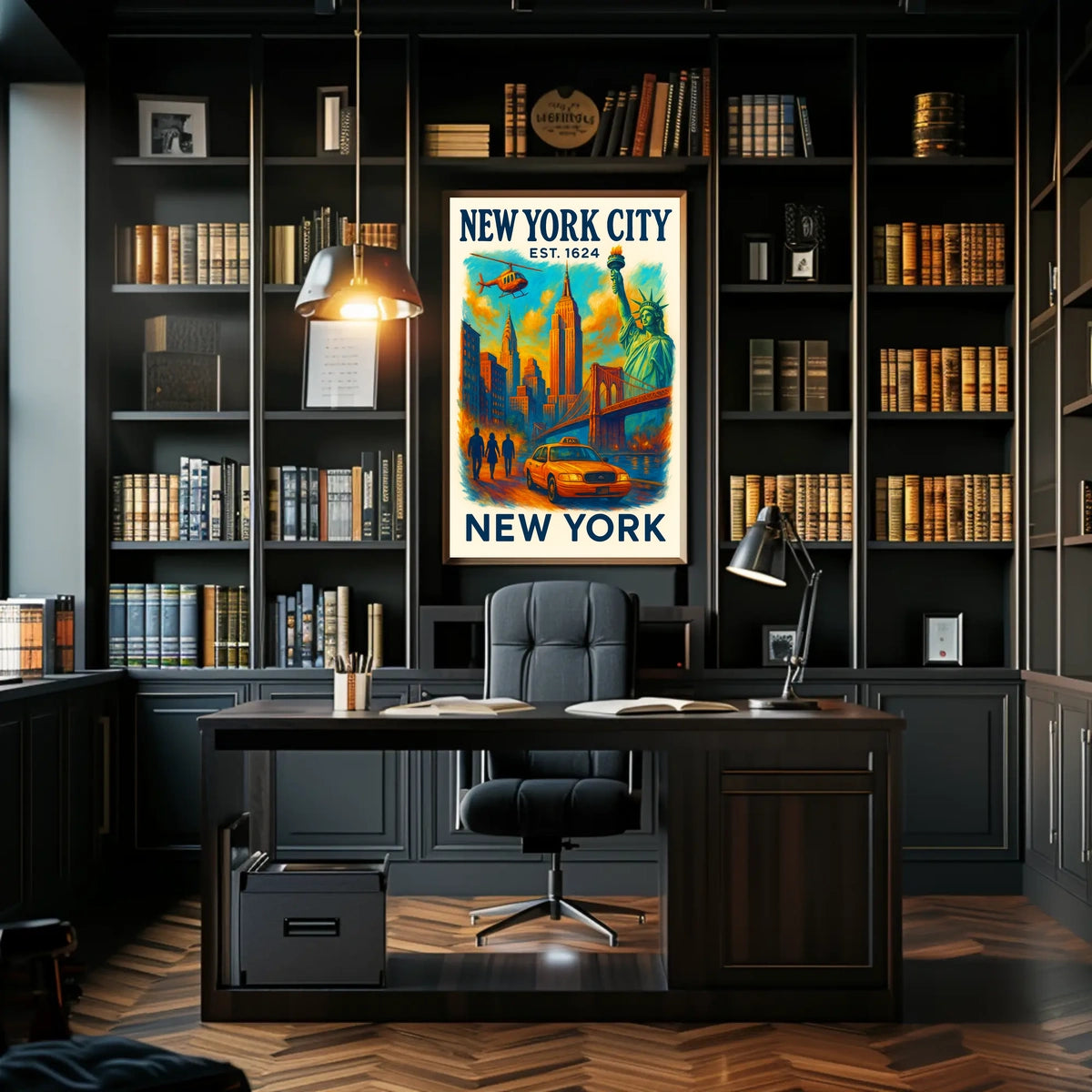 New York City Icons Poster Vintage Cityscape Wall Art