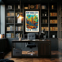 New York City Icons Poster Vintage Cityscape Wall Art
