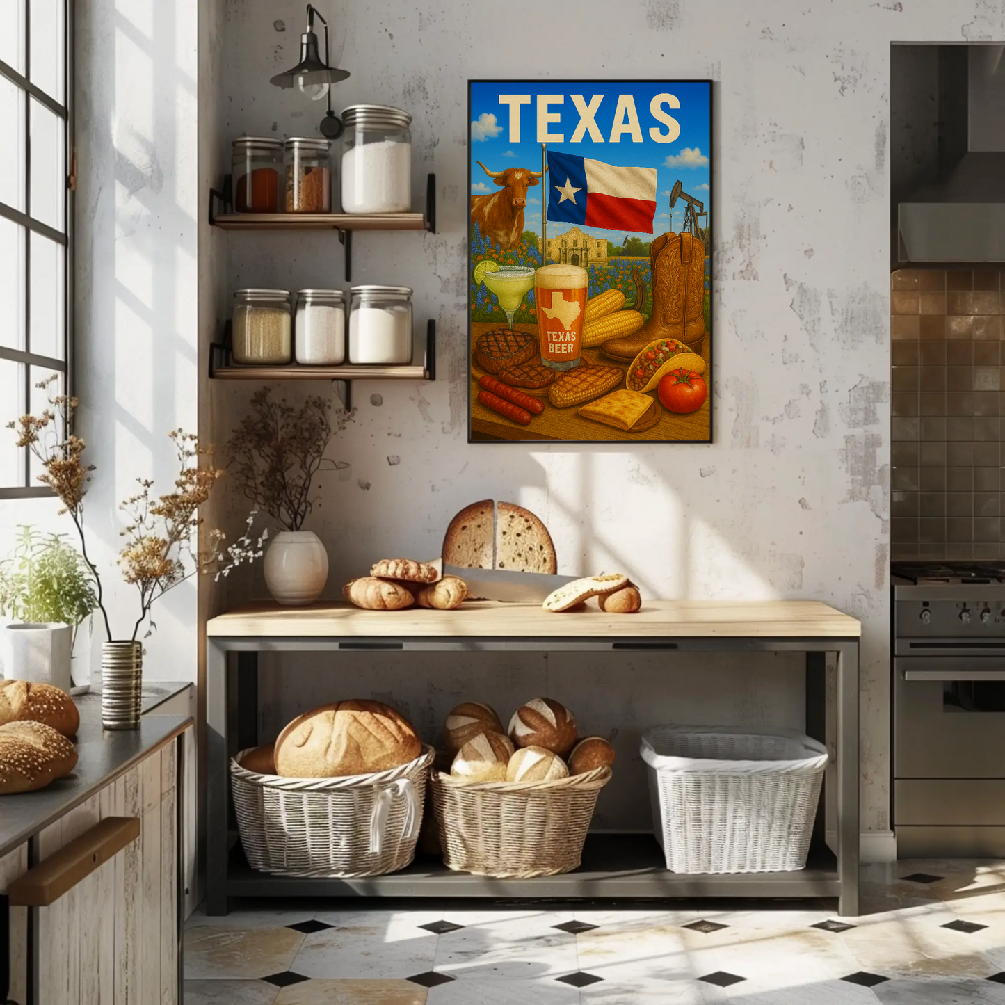 Texas Icons Food Flag Boots Beer Travel Poster