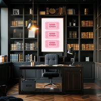 Good Times Nostalgic Pink Tickets Pop Culture Poster PosterGoat