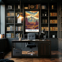 Grand Teton National Park Vintage Illustration National Park Poster