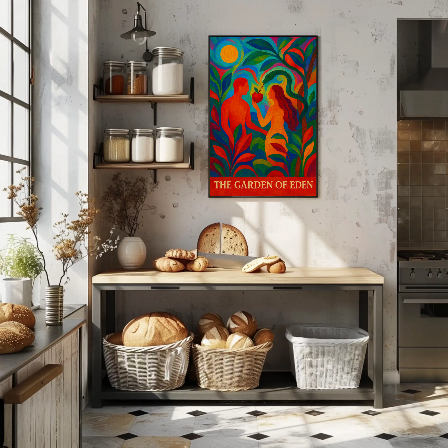 Garden Of Eden Abstract Adam Eve Colorful Poster