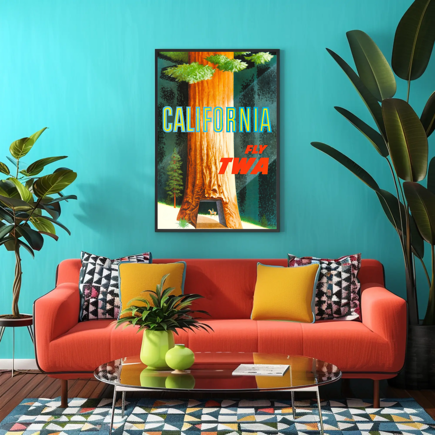 1950s TWA California Redwoods Drive Thru Tree Travel Poster