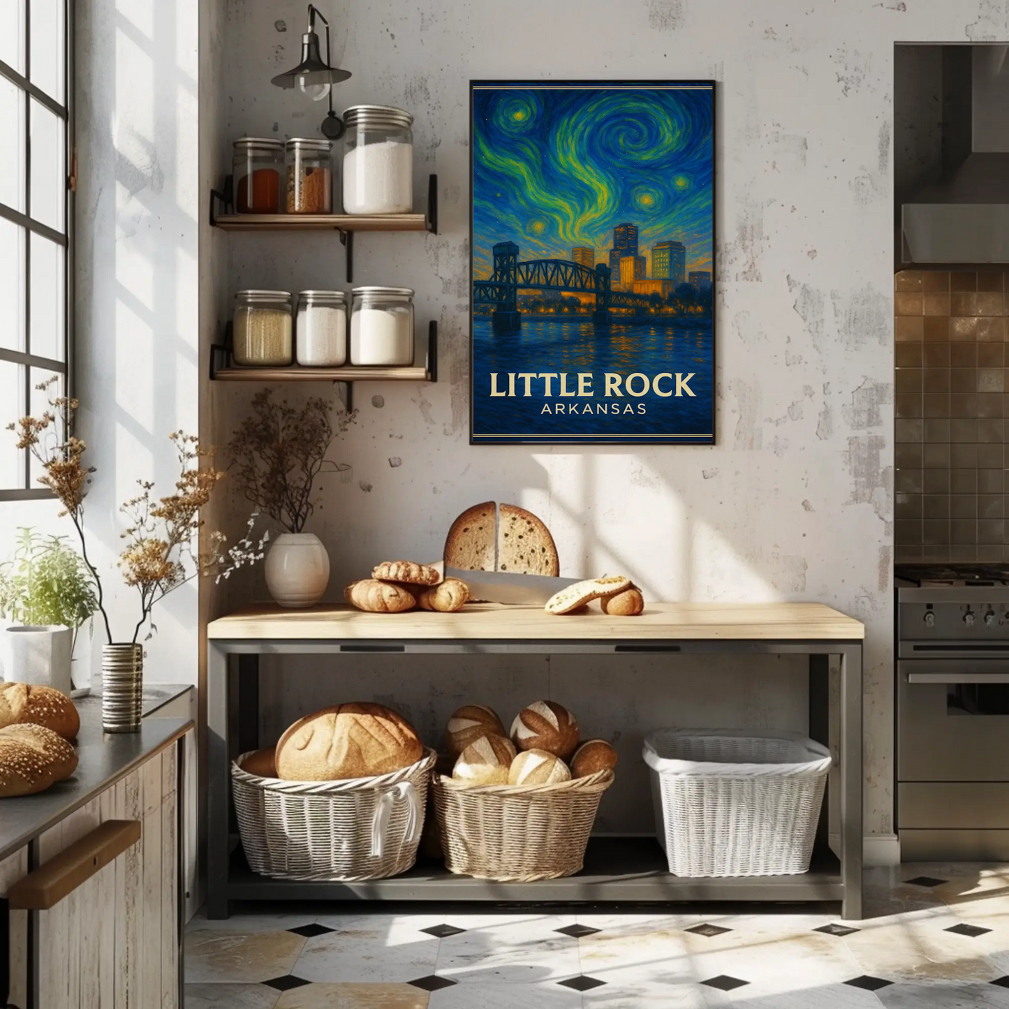 Little Rock Arkansas Bridge Skyline Starry Night Travel Poster
