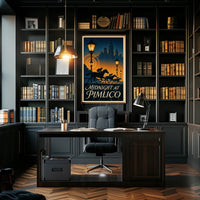 Midnight Horse Racing Action at Art Deco Skyline Sports Poster