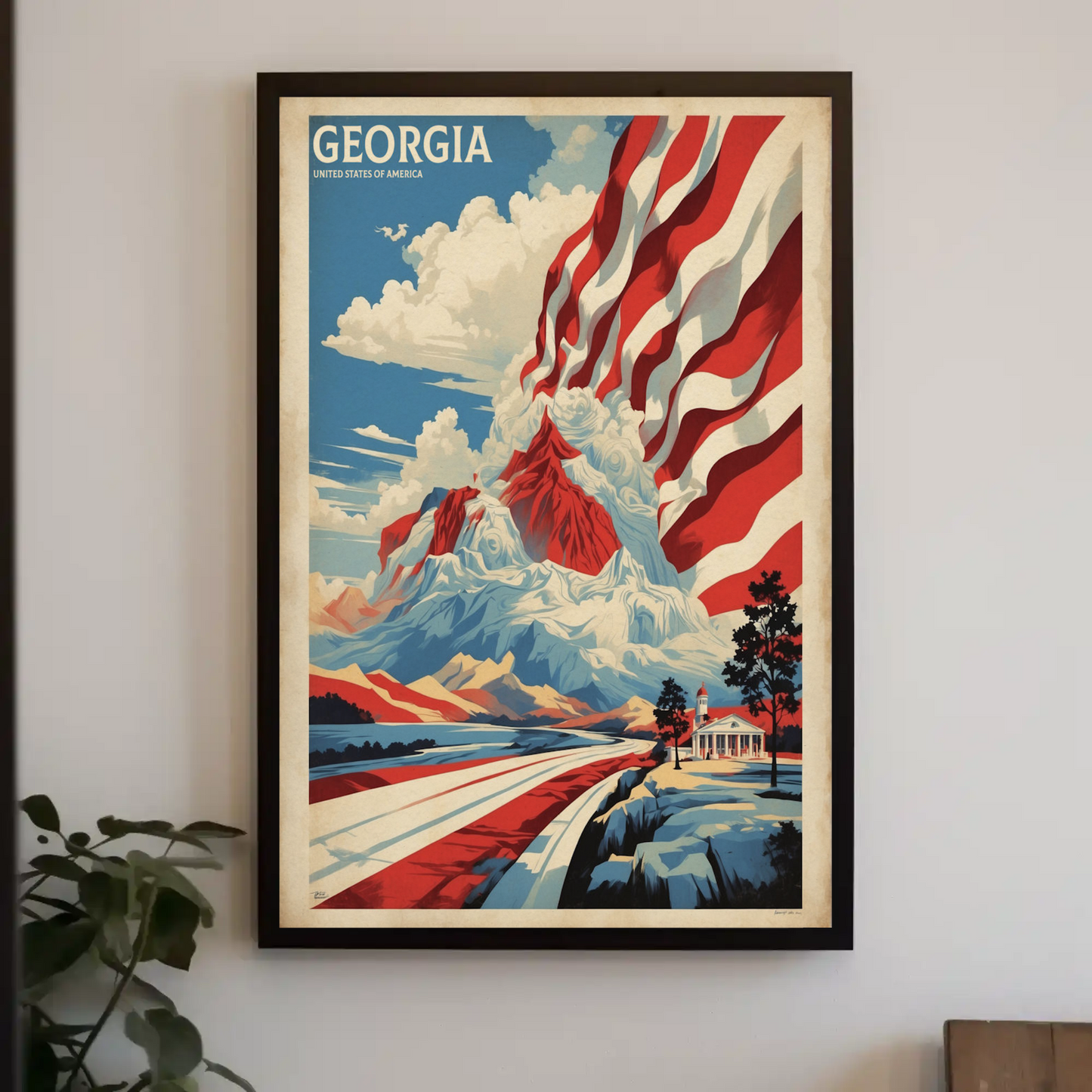 Georgia Mountain Flag Landscape Vintage Travel Poster