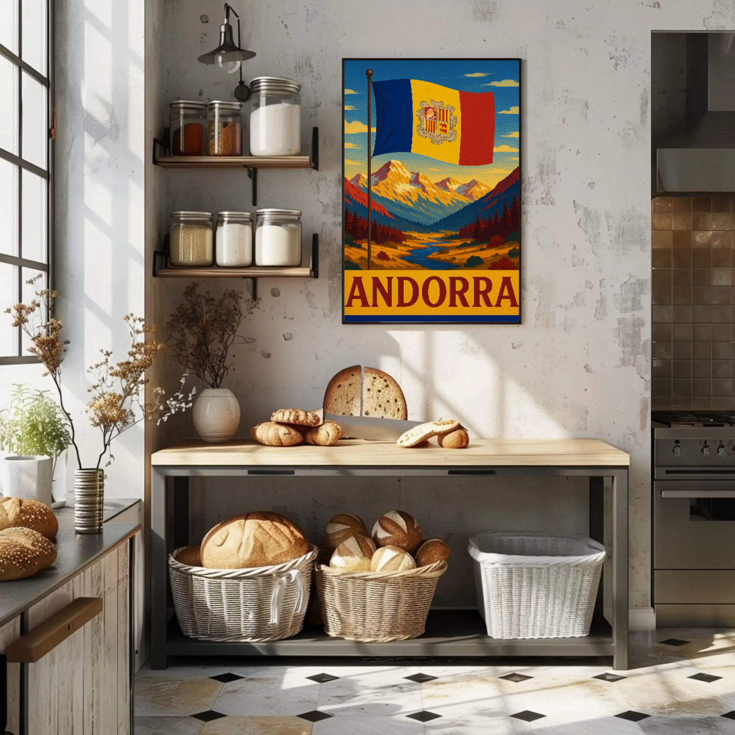Vintage Andorra Mountain Landscape Travel Poster