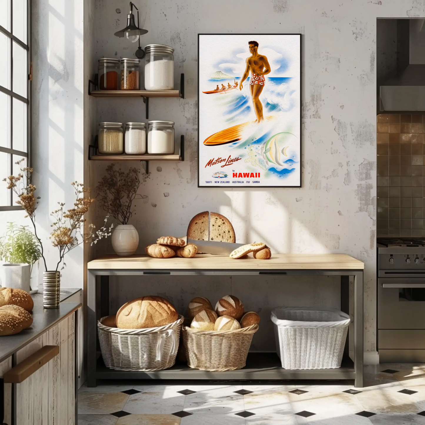 Hawaii Surfer Matson Lines Tropical Travel Poster