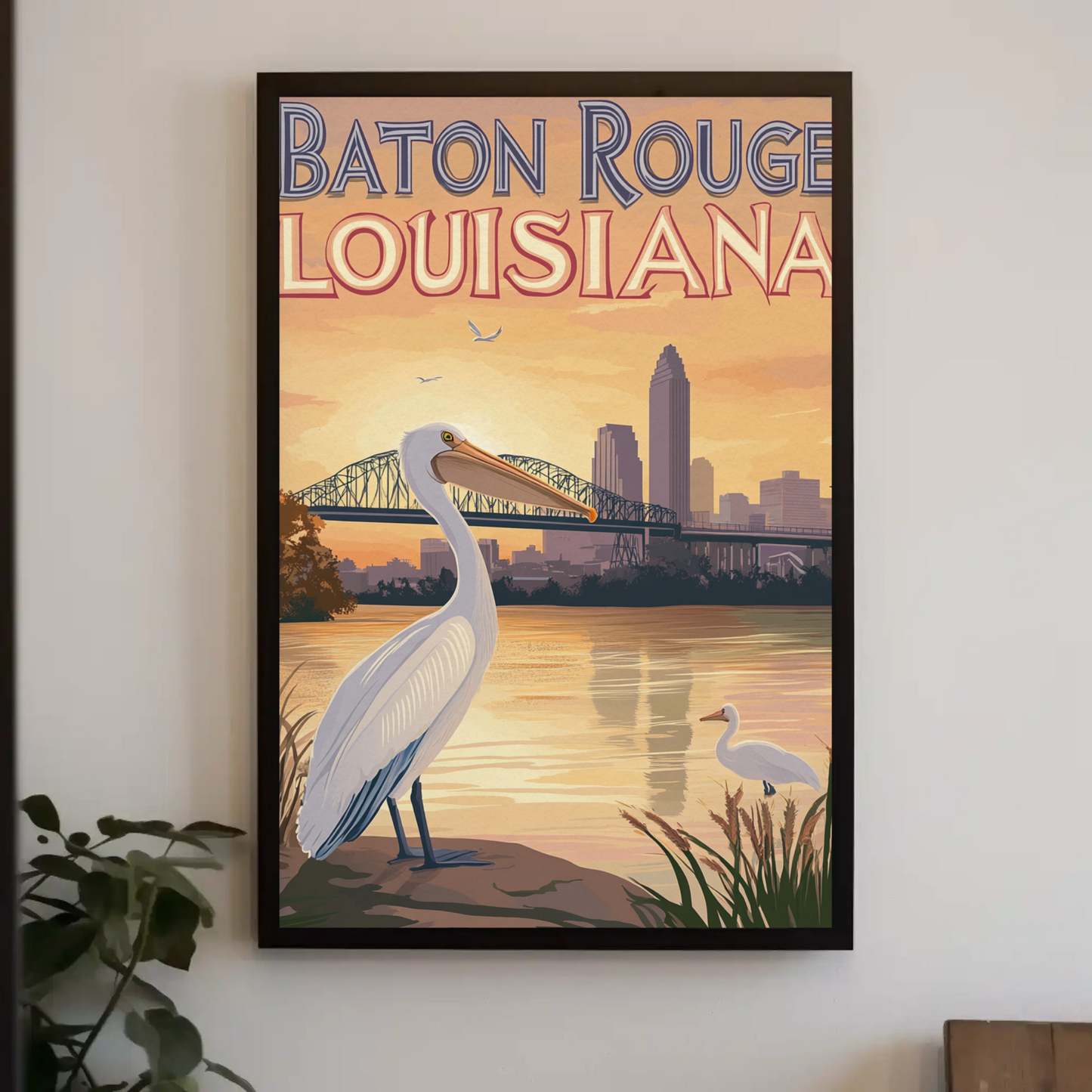 Baton Rouge Louisiana Pelican Vintage Poster