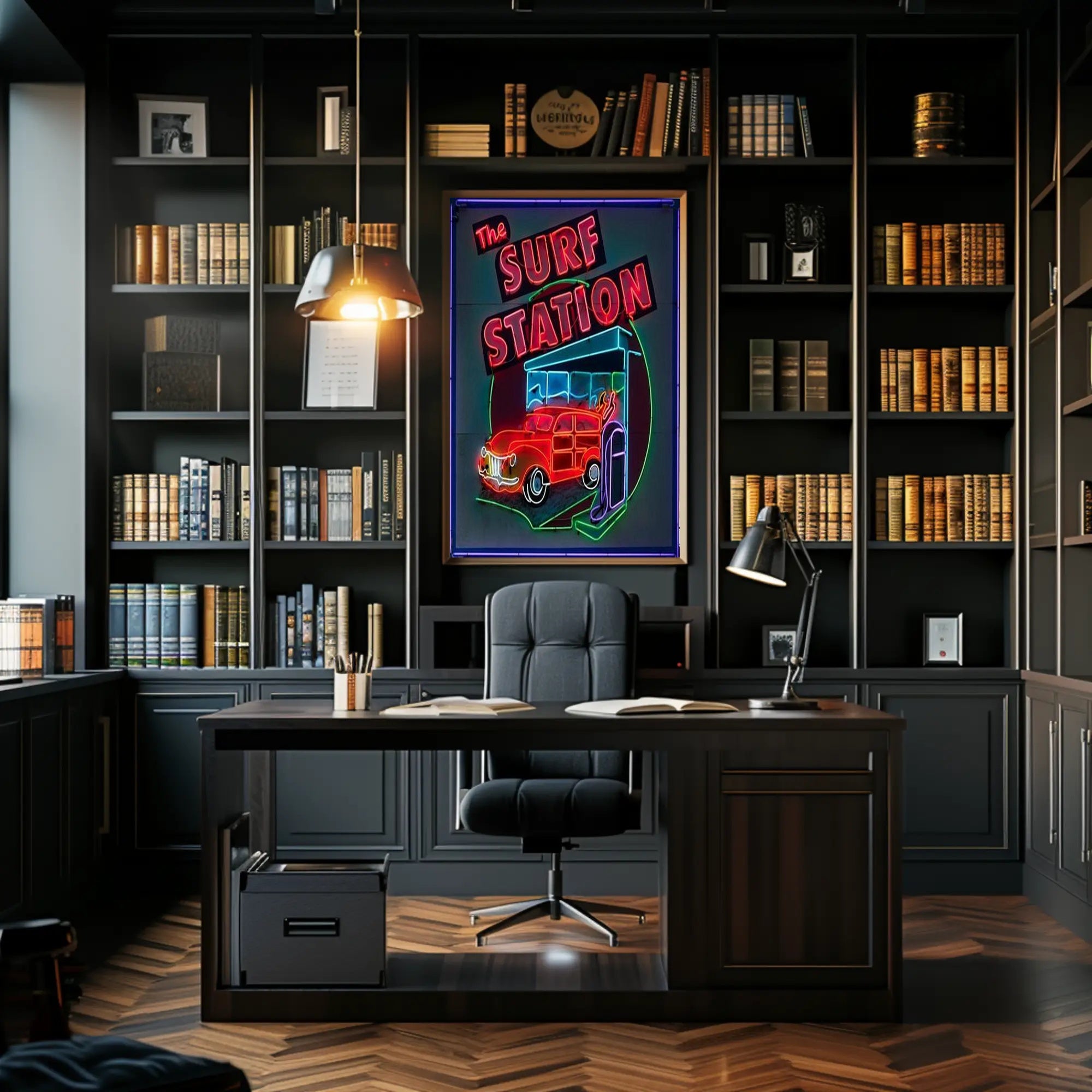 The Surf Station Neon Art Poster PosterGoat