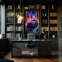 Futuristic Electric Car in the City Poster PosterGoat