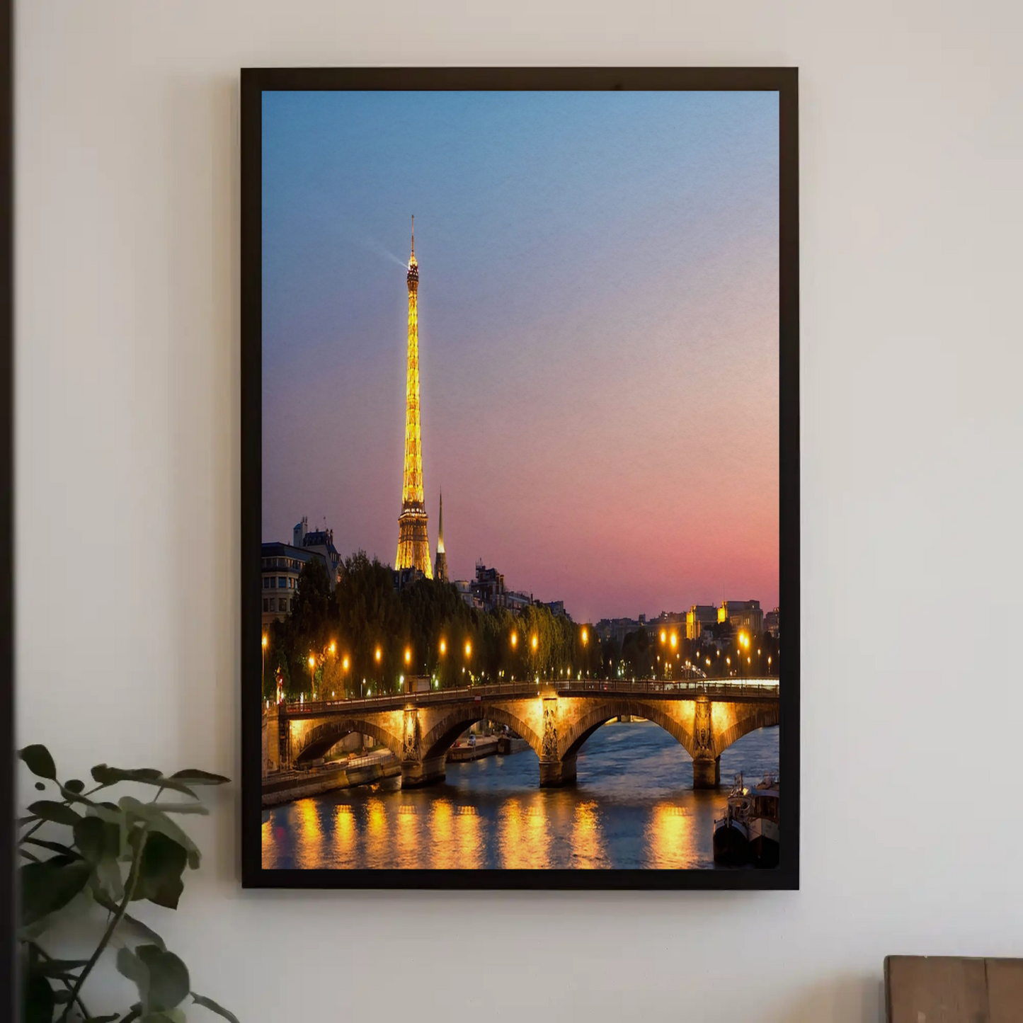 Eiffel Tower at Sunset – Bridge and Lights