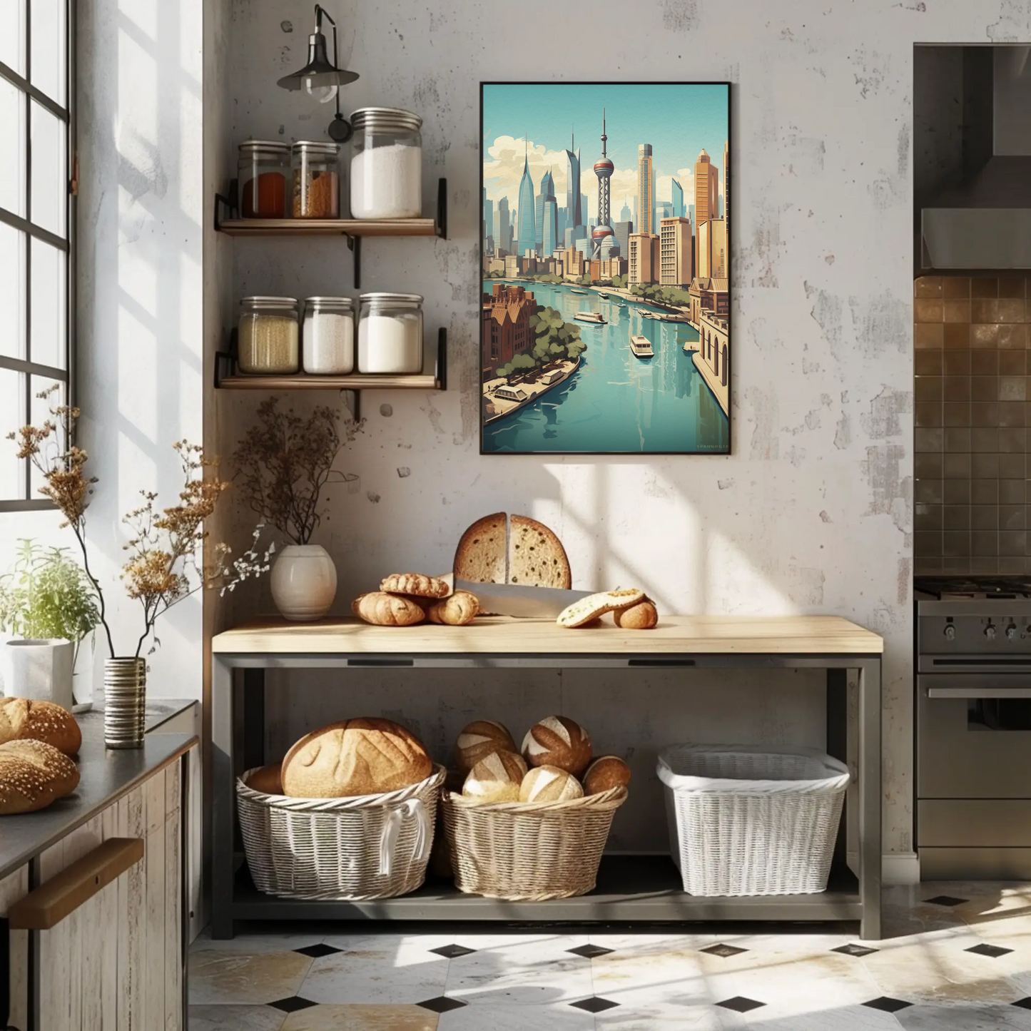 Shanghai Modern Skyline and River Travel Poster