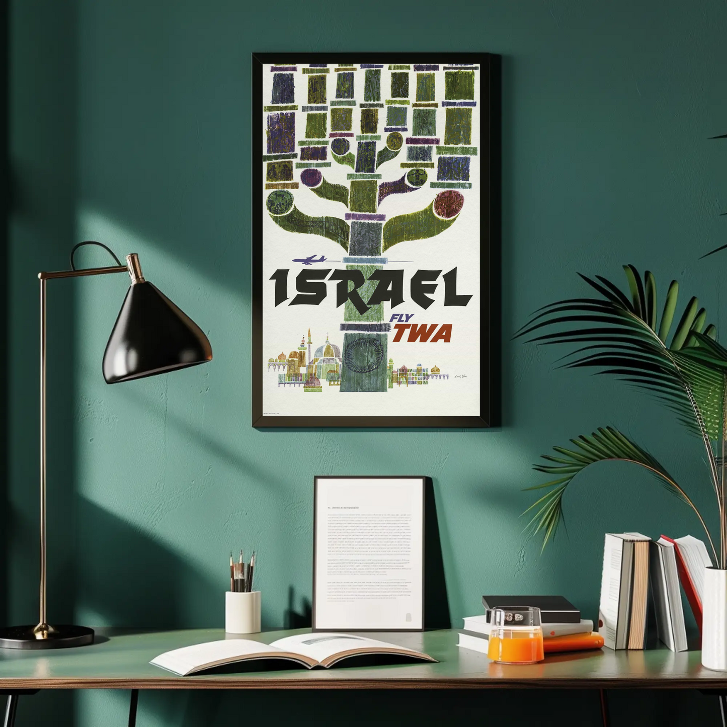 Visit Israel 1960s TWA Vintage Style Airline Travel Poster