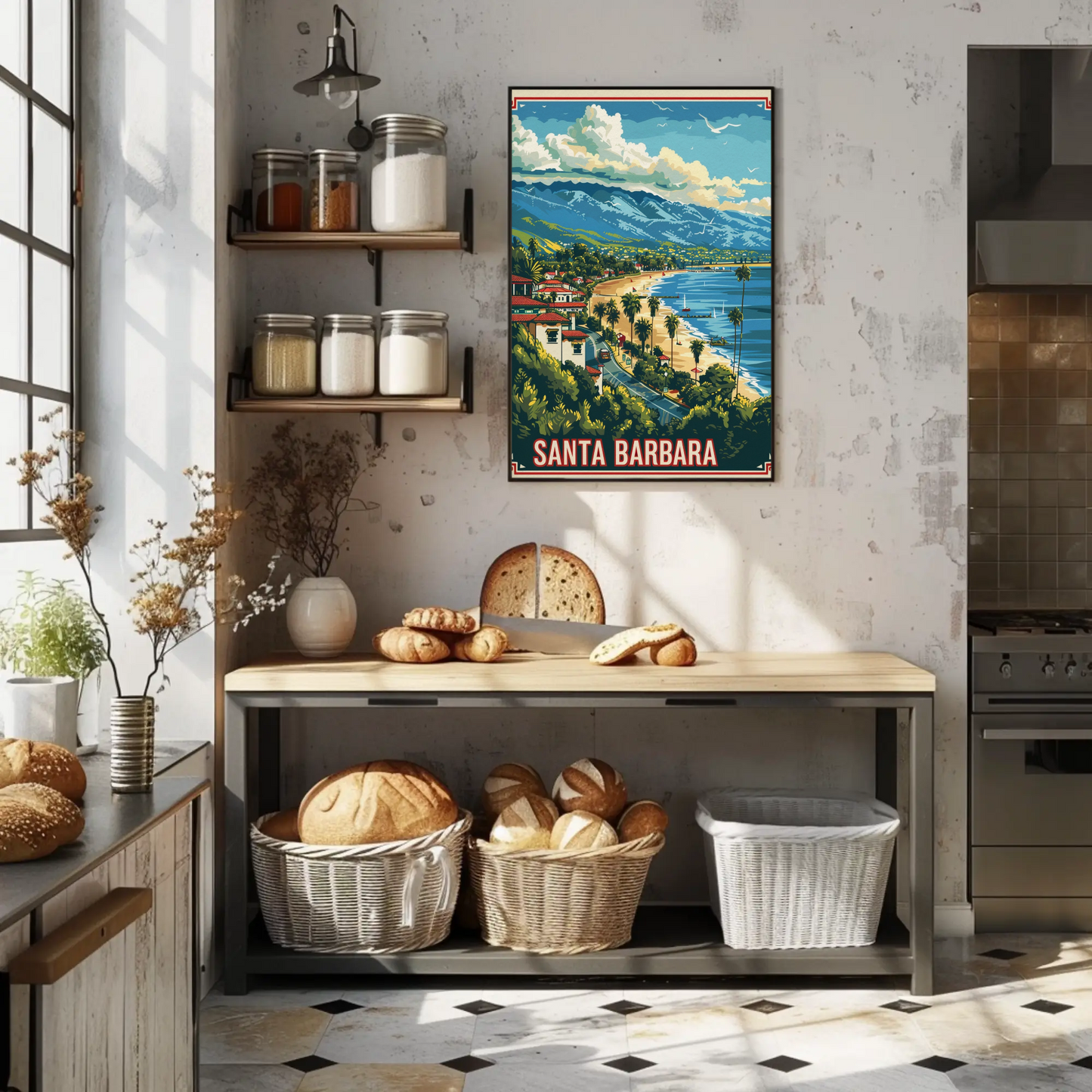 Santa Barbara Coastline Beach Mountains View Travel Poster