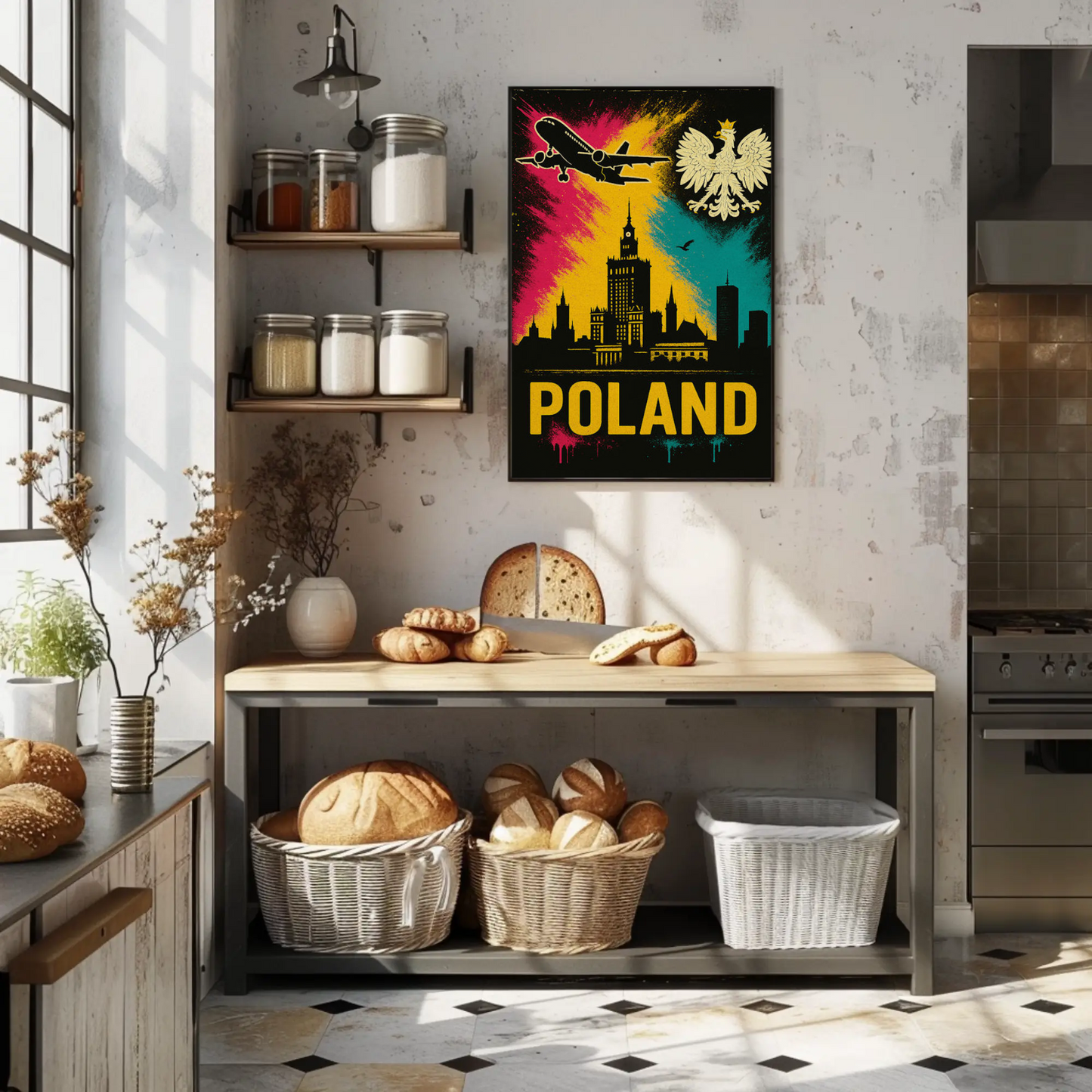 Poland Warsaw Skyline Eagle Flight Art Travel Poster