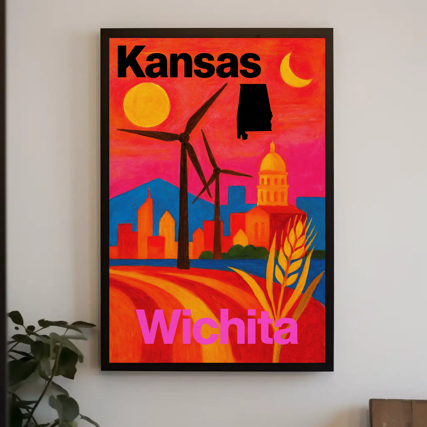 Wichita Kansas Skyline Retro Vintage Travel Poster