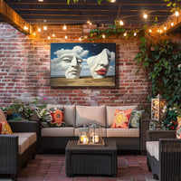 Surreal Sculpted Faces in Desert Landscape Artistic Poster