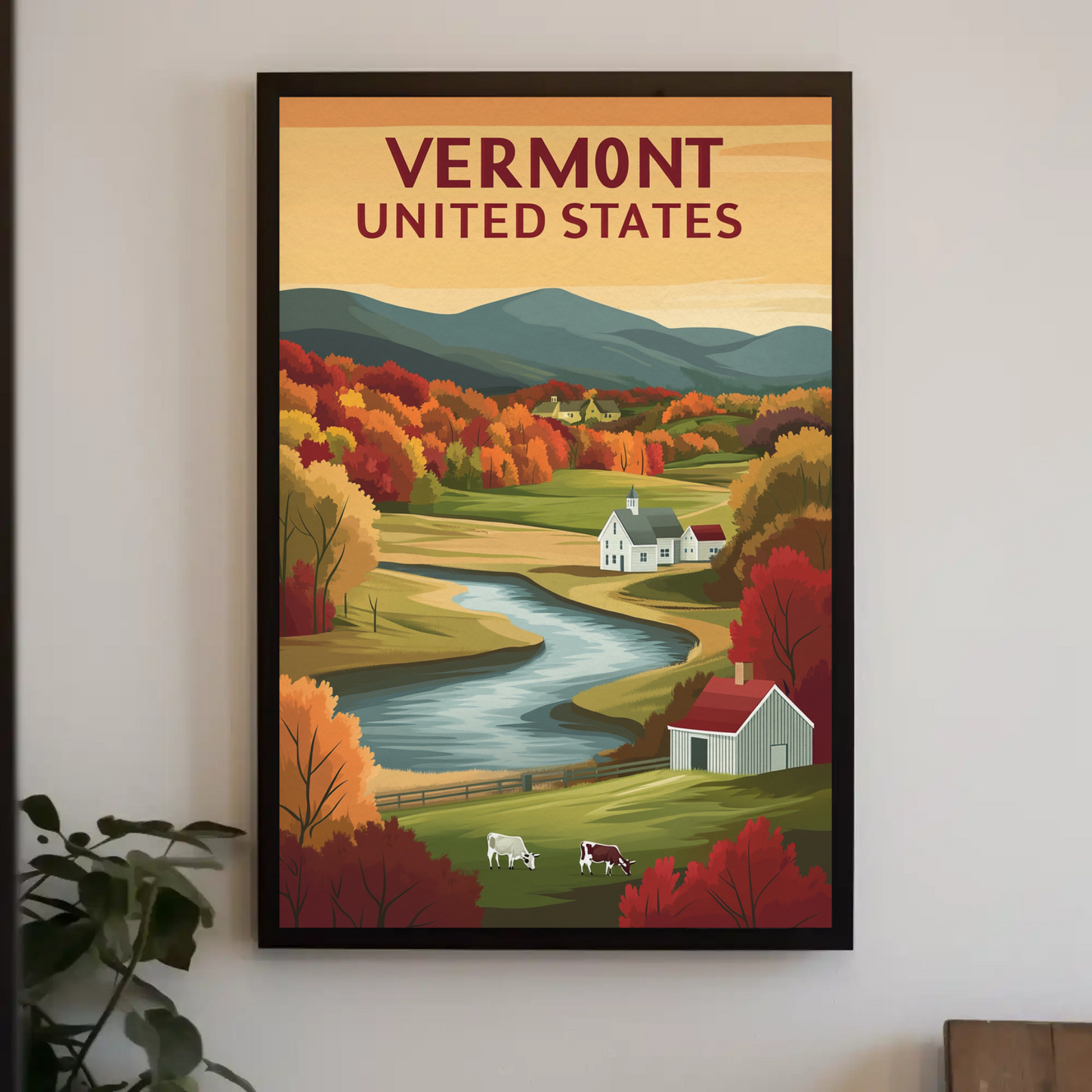 Vintage Travel Poster - Vermont Farm Valley
