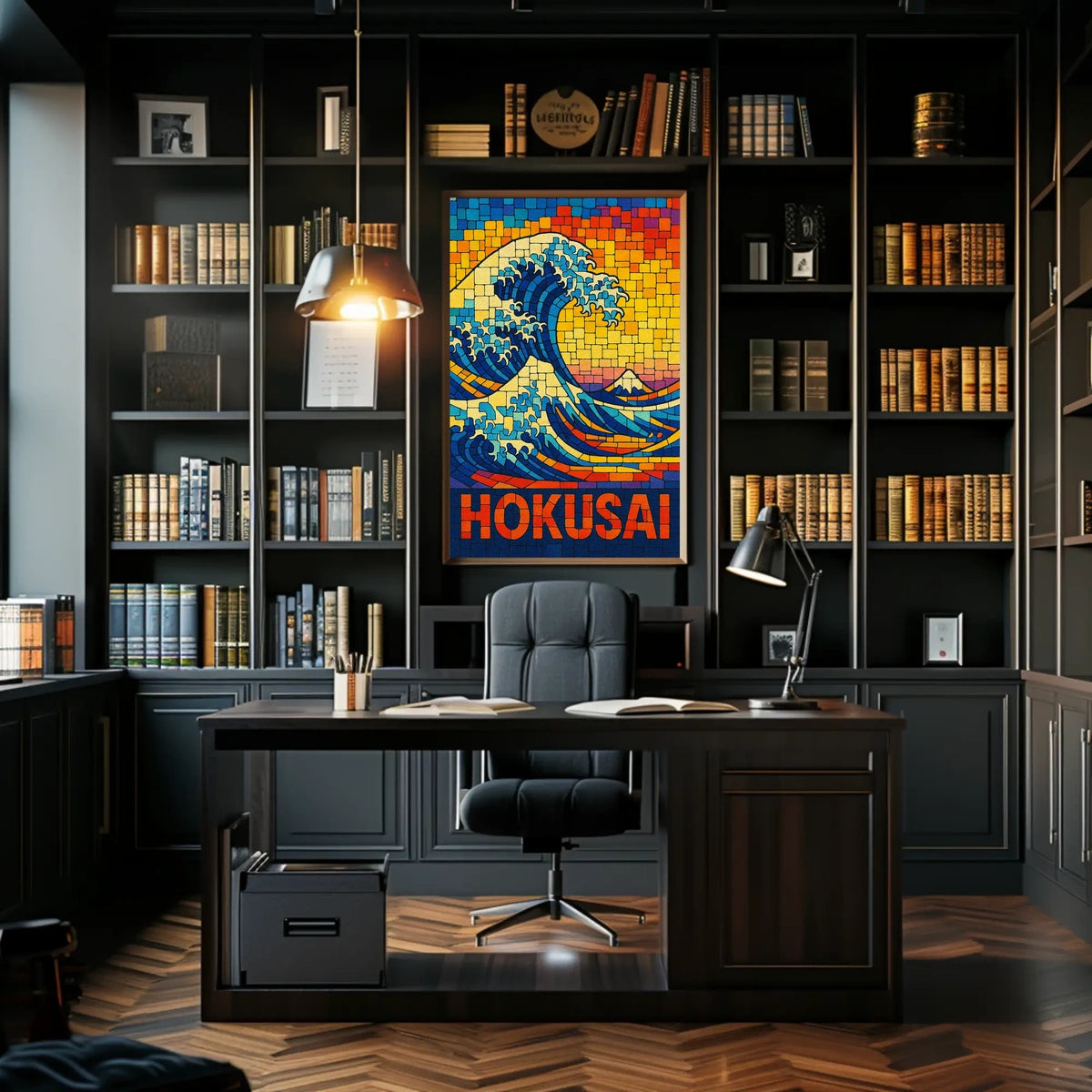 Hokusai Wave Mosaic Poster