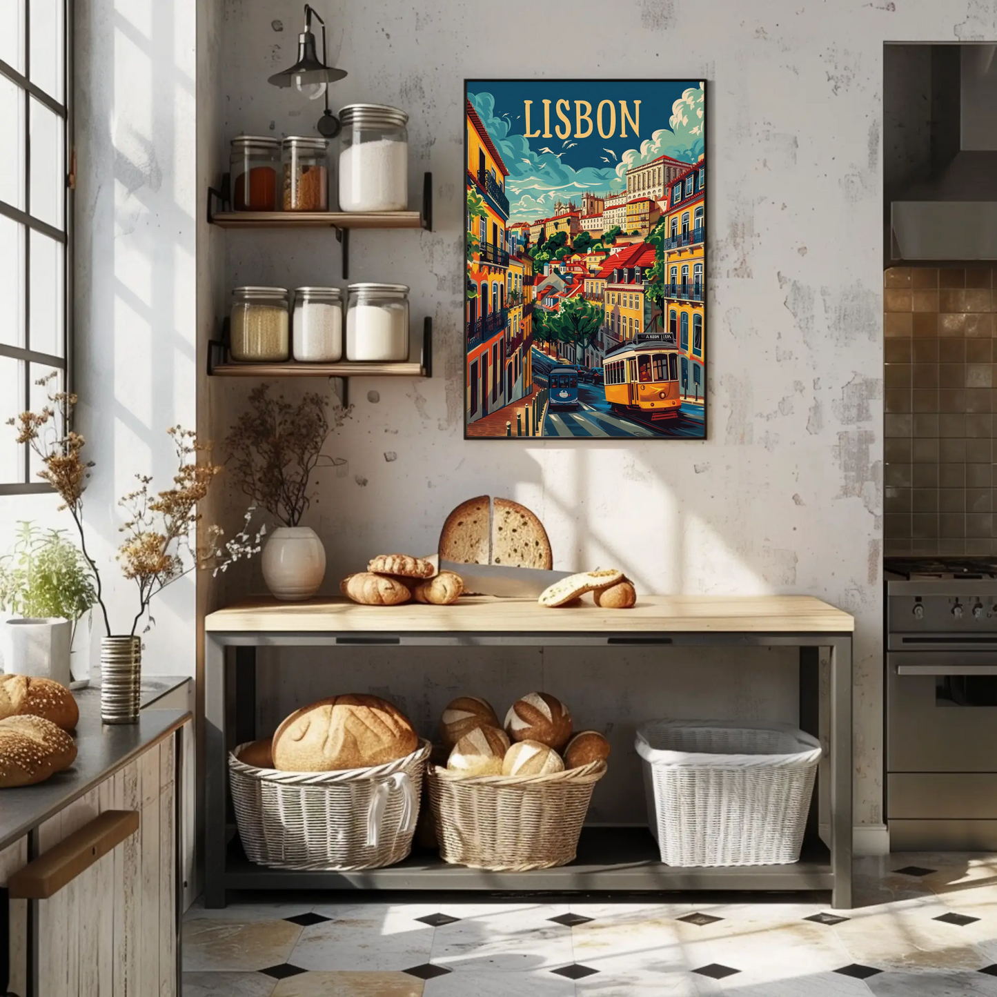 Lisbon Yellow Tram and Alfama Streets Travel Poster