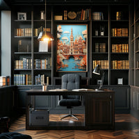 Amsterdam Canal Bridge Scene with Whimsical Urban or Cityscape Poster