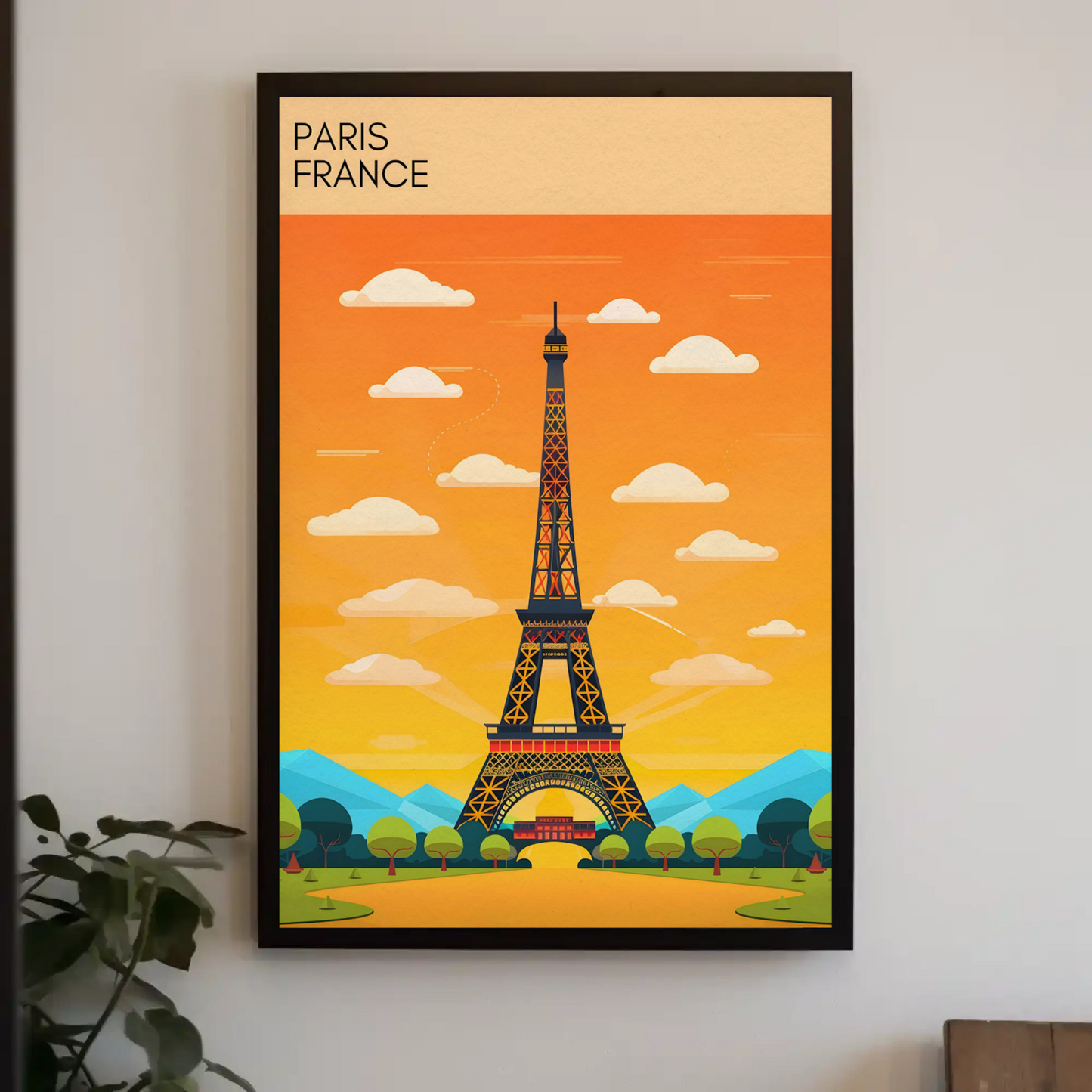 Paris France Bright Cartoon Eiffel Tower
