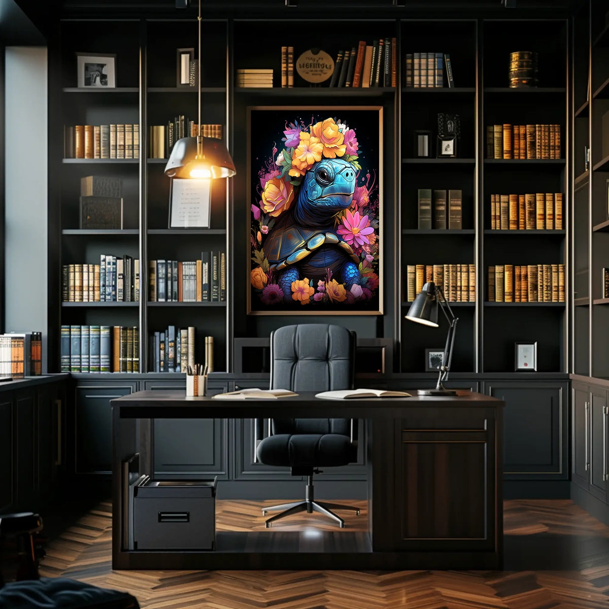 Floral Majesty Turtle Crown Whimsical Digital Lovers Poster