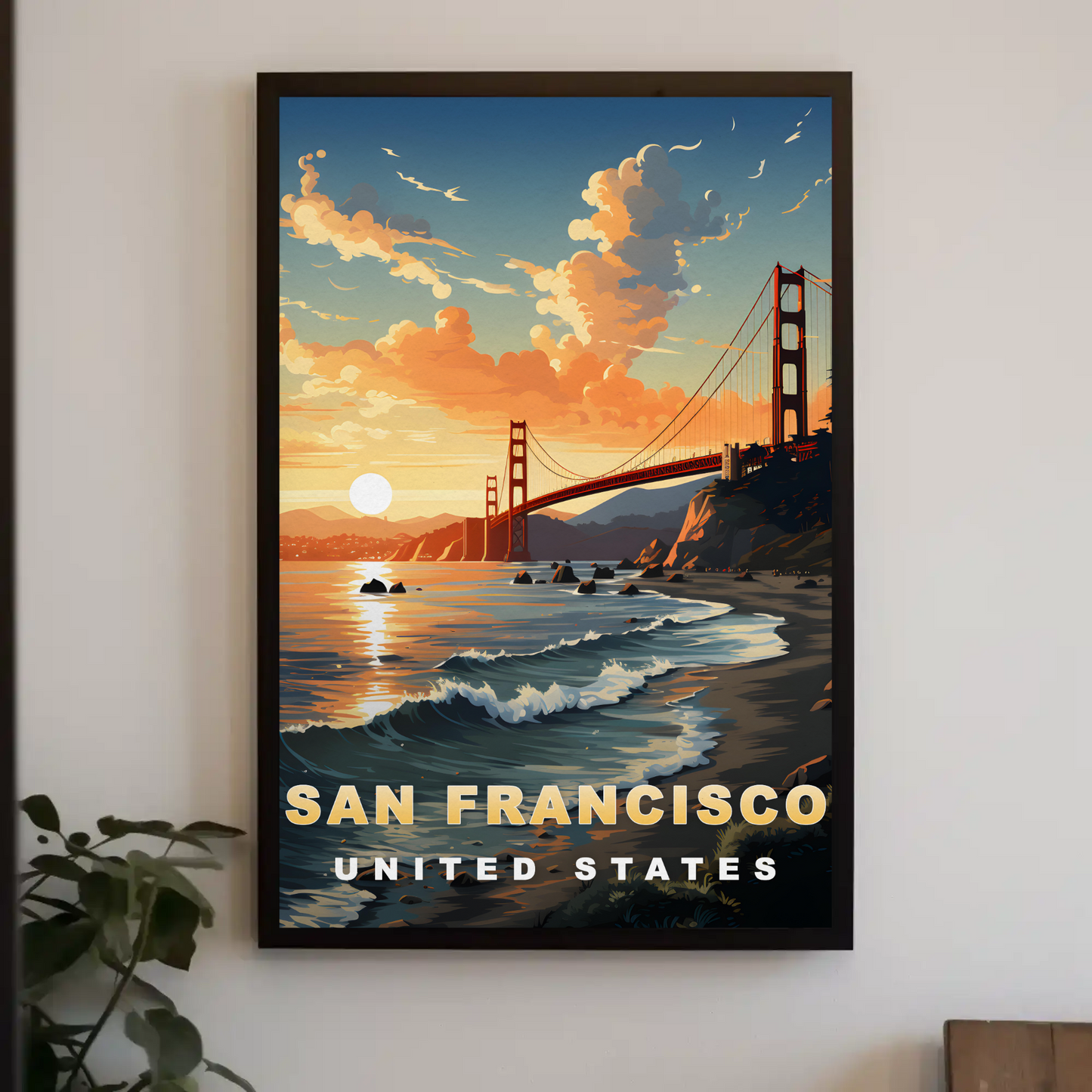 San Francisco Golden Gate Sunset Vintage Travel Poster