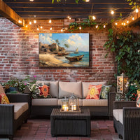 Serene Coastal Village Vintage Art Poster