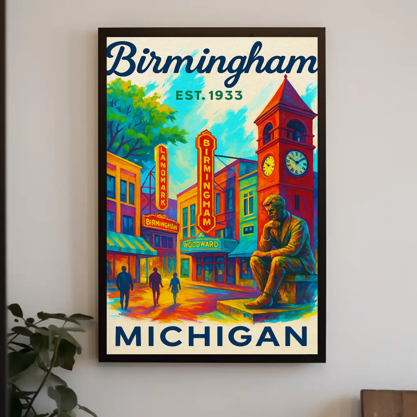 Birmingham Michigan Est. 1933 Wall Art Vintage Travel Poster