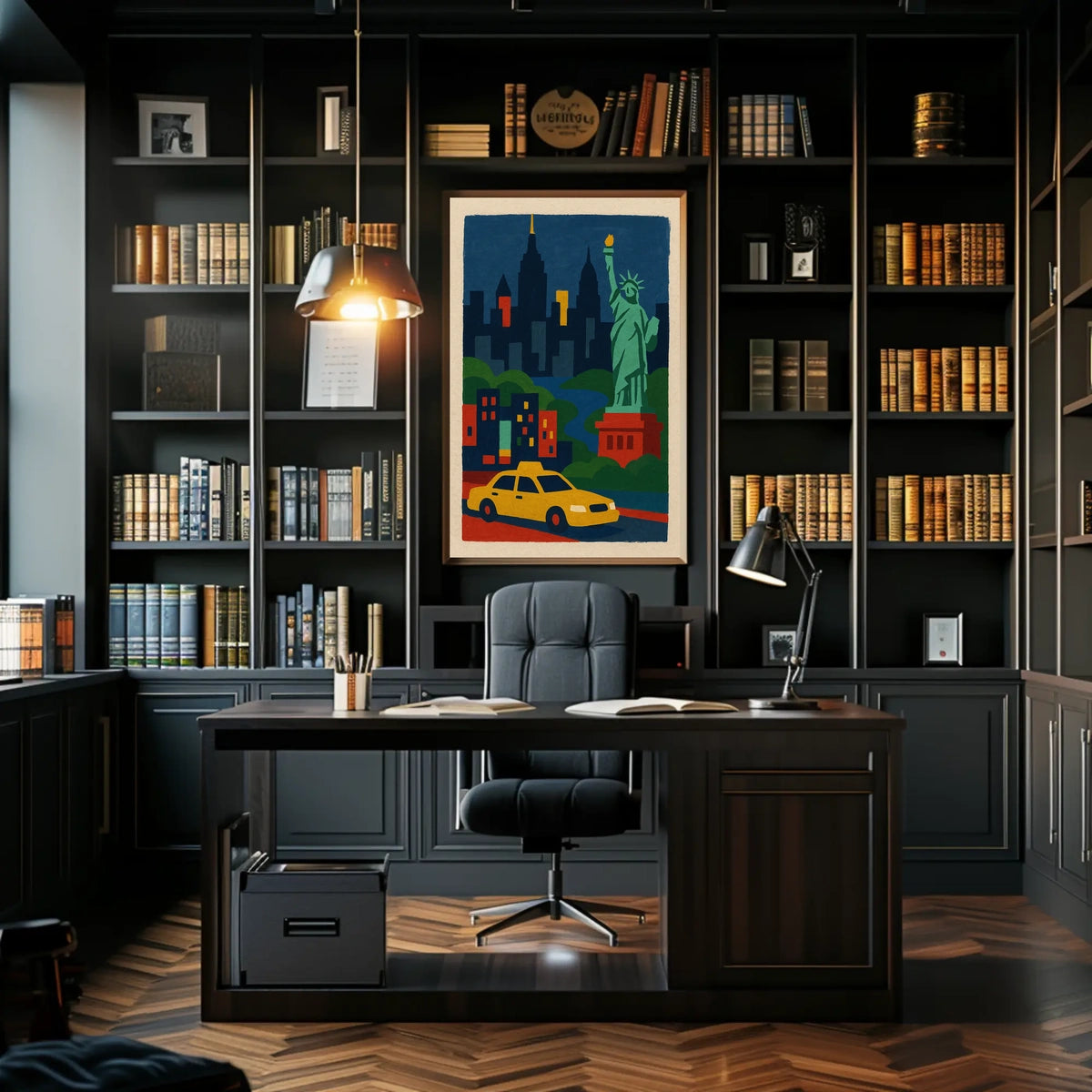 New York City Liberty Skyline Poster Abstract Wall Art