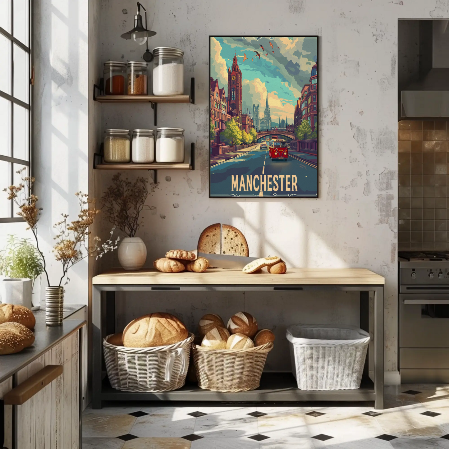 Manchester City Streetscape Travel Poster