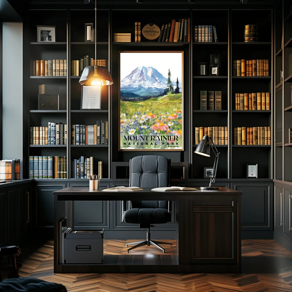 Mount Rainier Watercolor Wall Art Poster