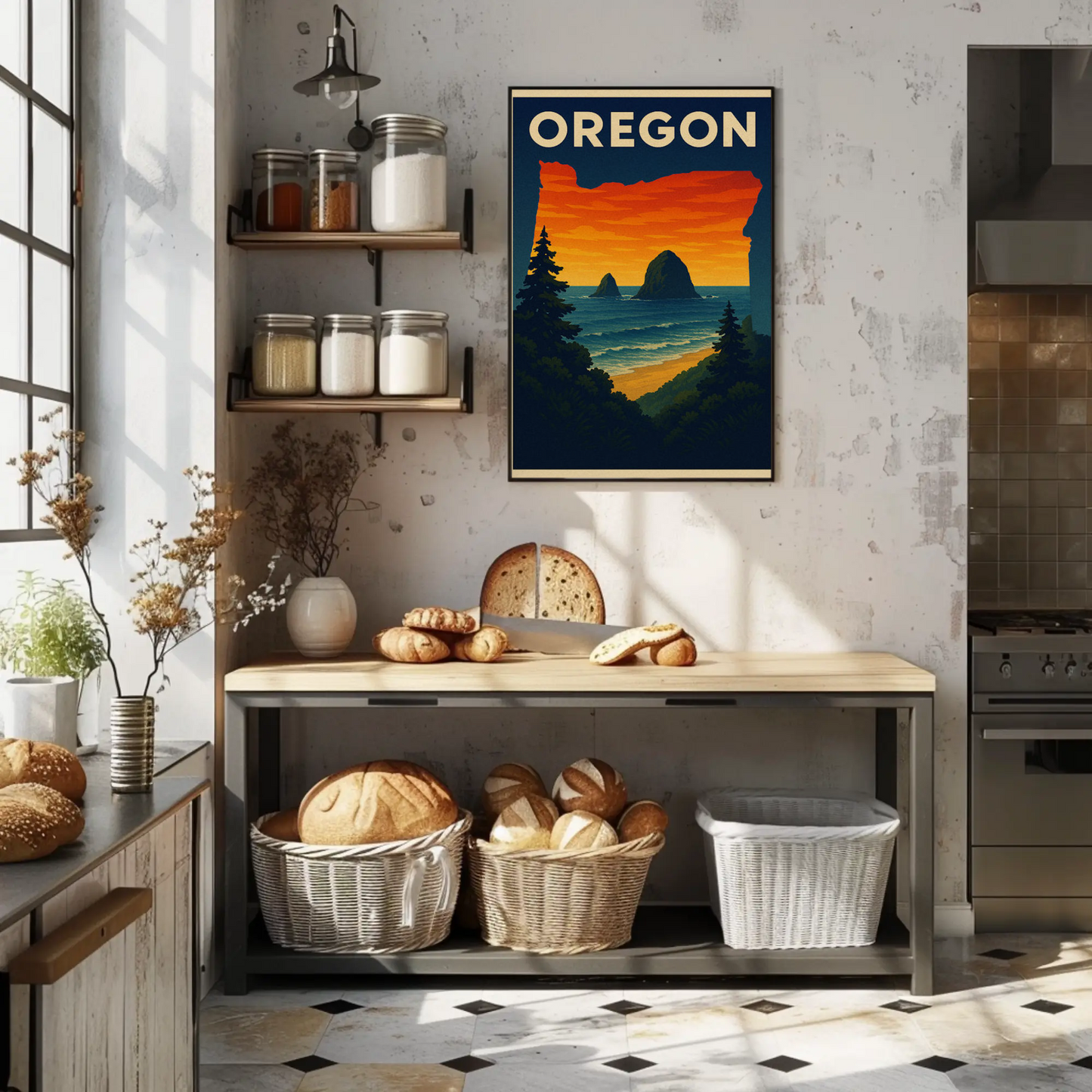 Oregon Coastal View Sunset Forest Travel Poster