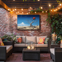 Surreal Desert Landscape with Red Sphere Artistic Poster