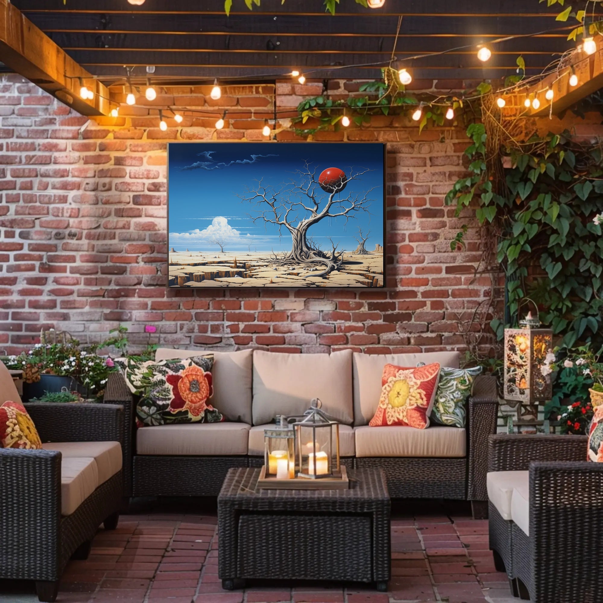 Surreal Desert Landscape with Red Sphere Artistic Poster