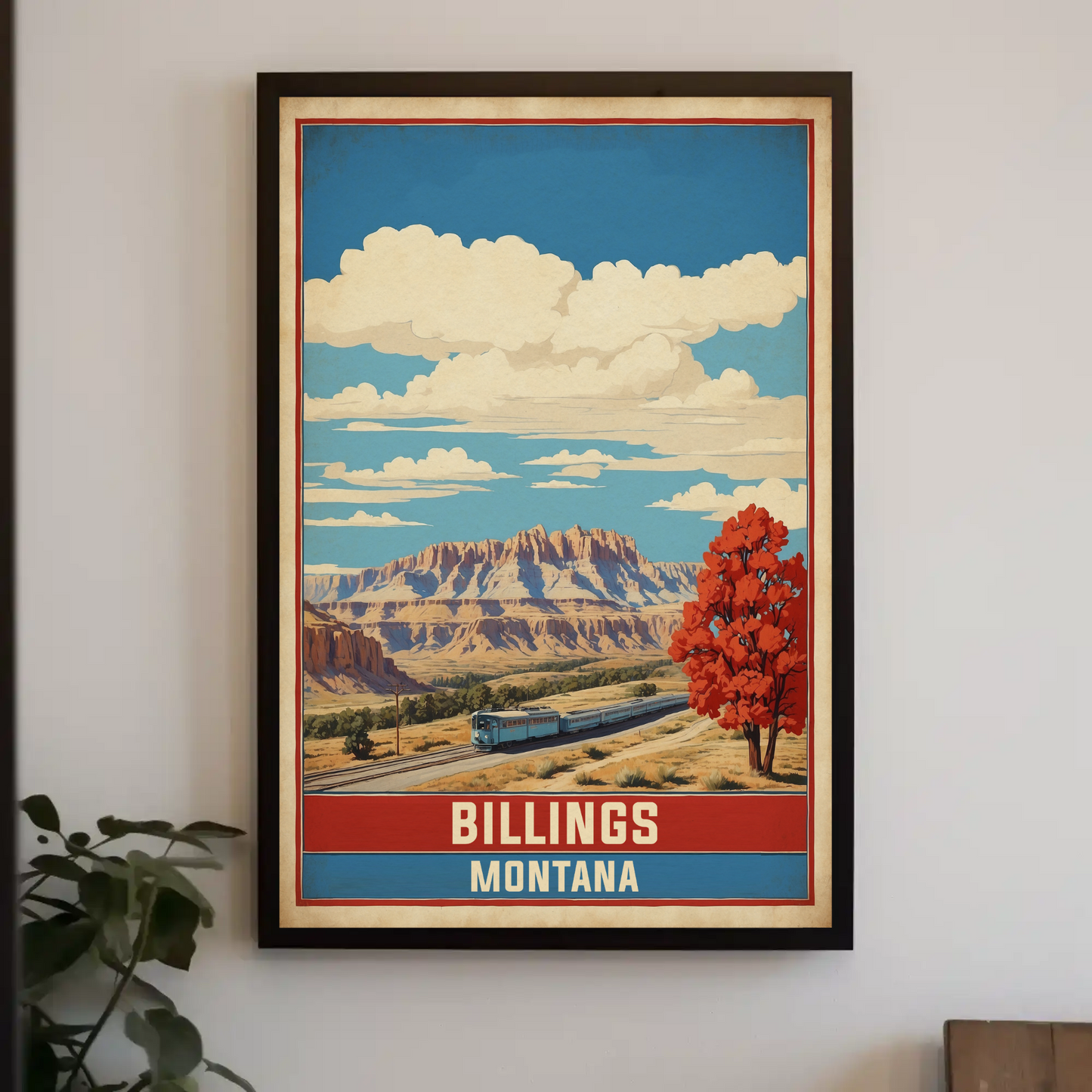 Billings Montana Canyon Train Vintage Travel Poster