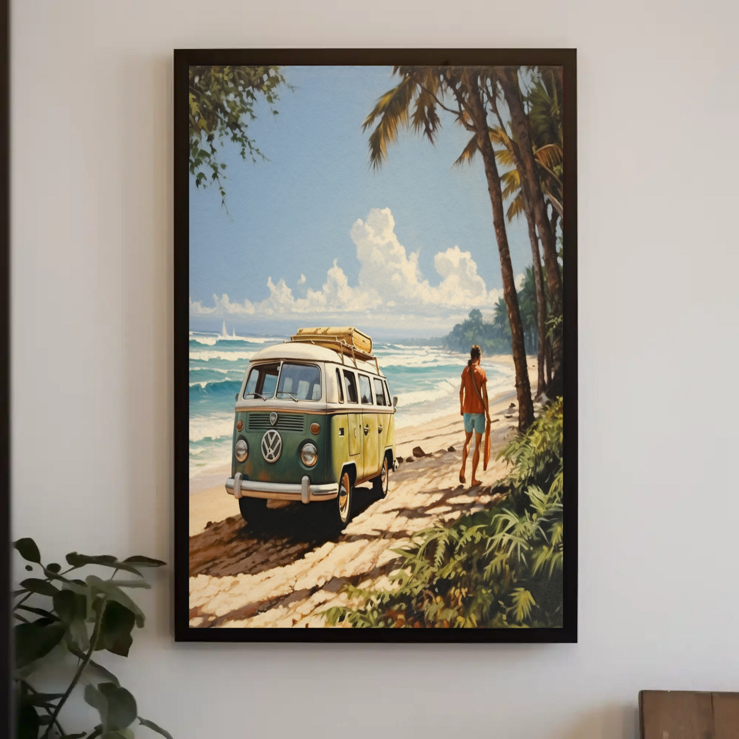 Vintage VW Van Surfer Road Trip Beach Vintage Travel Poster