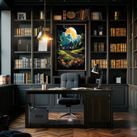 Moonlit Journey Vintage Train Surrealism Floral Meadow Night Travel Nostalgic Romance Poster