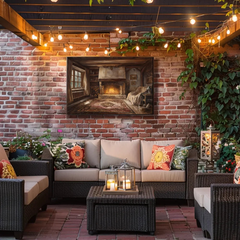 Cozy Rustic Cabin Fireplace Illustration Poster