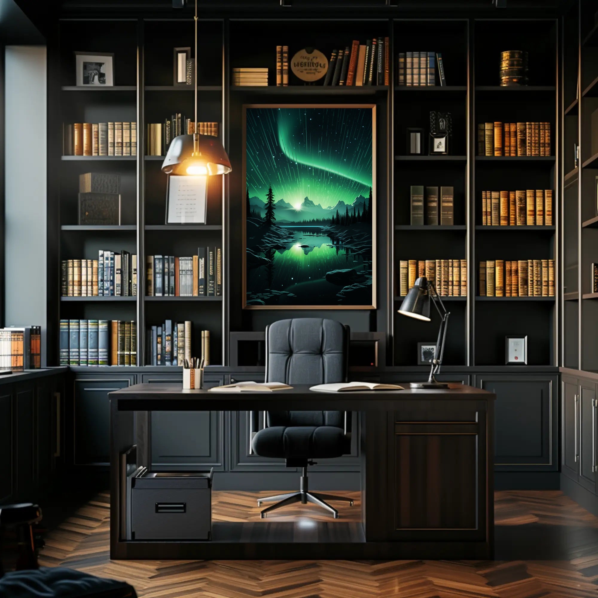 Aurora Over Tranquil Landscape Poster