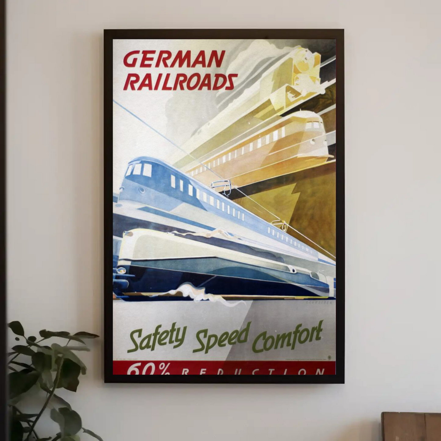 German Railroads Vintage Poster Speed Comfort